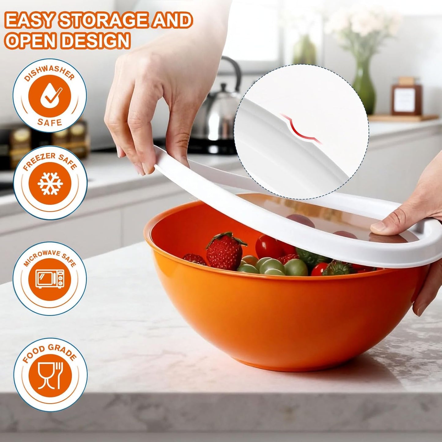 Greentainer Plastic Mixing Bowls with Lids Set for Kitchen, 6 Set Nesting Bowls for Mixing, Baking, Prepping, Cooking and Serving Food, Mixing Bowls Dishwasher, Microwave Safe