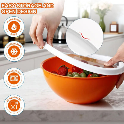 Greentainer Plastic Mixing Bowls with Lids Set for Kitchen, 6 Set Nesting Bowls for Mixing, Baking, Prepping, Cooking and Serving Food, Mixing Bowls Dishwasher, Microwave Safe