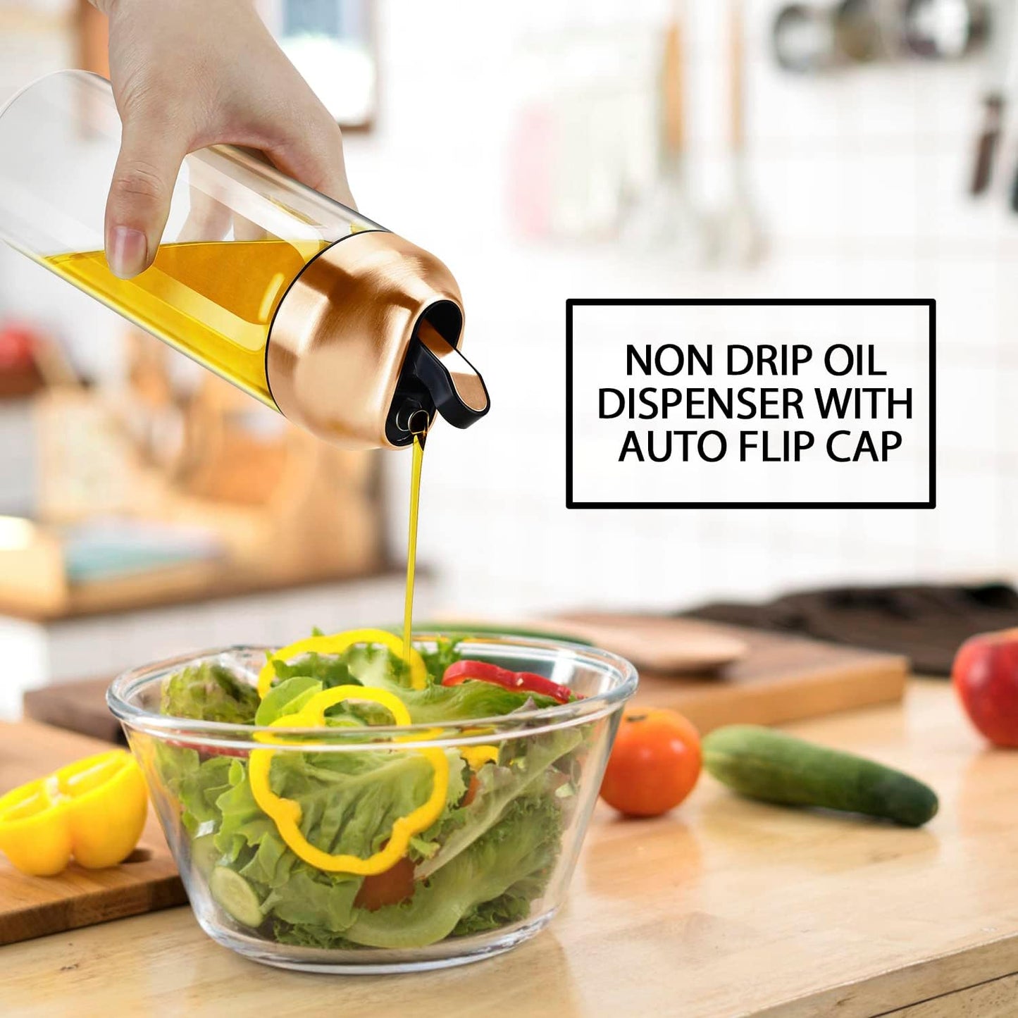 Aelga Olive Oil Dispenser - 14 OZ Glass Oil and Vinegar Dispenser Bottles Set for Kitchen No Drip-Set of 2
