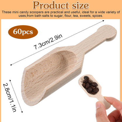 Kenaoeoe 60 Pack 2.9 x 1.1 Inches Small Wooden Spoons Unpainted Wooden Scoops for Jars Mini Measuring Cups for Bath Salts, Sugar, Coffee, Spices, Laundry Detergent