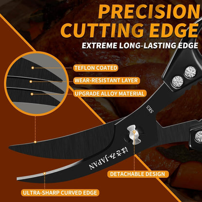 Huusk Seafood Scissors Silver - Stainless Steel Kitchen Shears Dishwasher Safe, Sharp Japanese-Style Kitchen Scissor for Crab, Shrimp, Lobster, Herbs and Food Prep, Christmas Gifts for Men Women