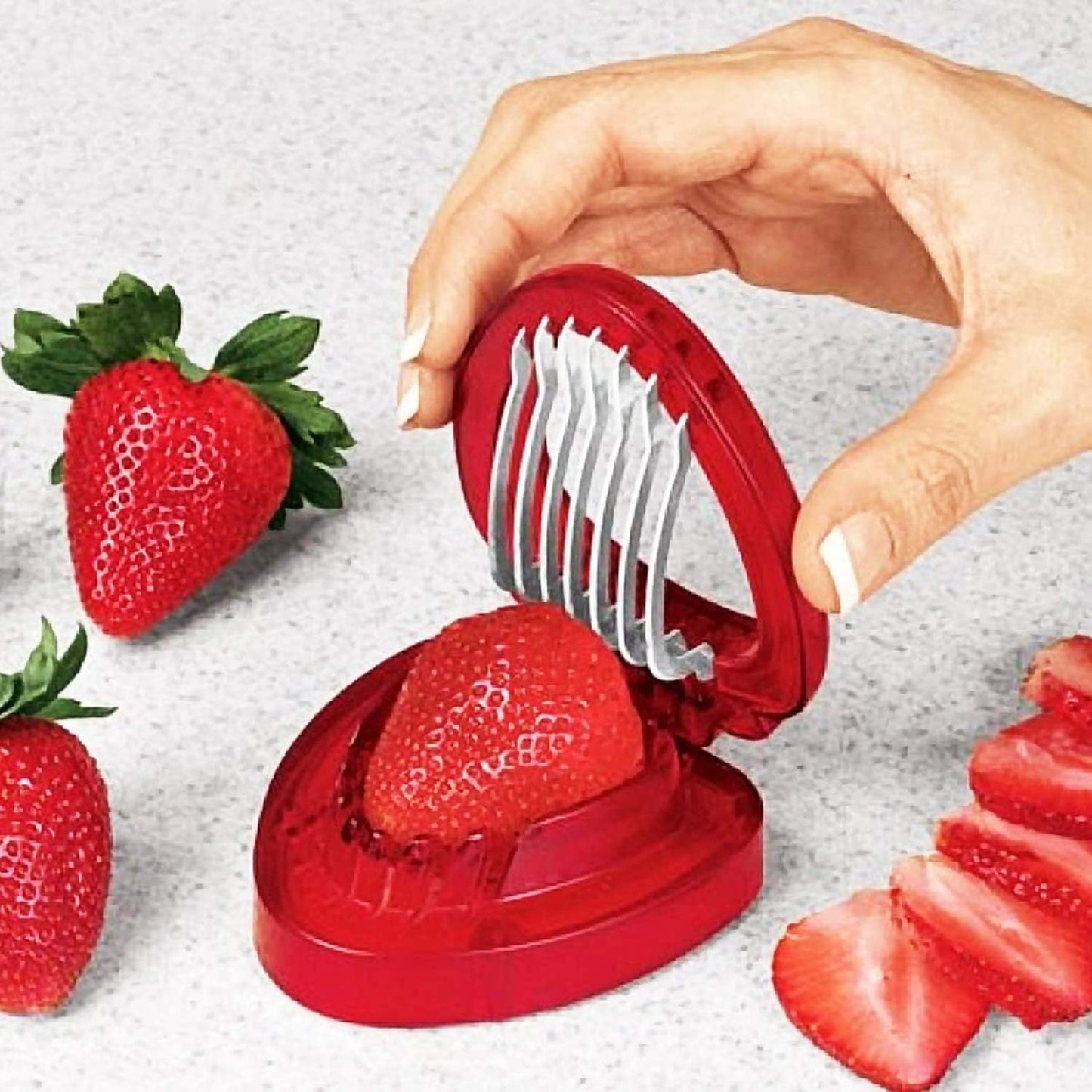 Joie Strawberry Huller and Slicer, Berry Preparation Set, Baking Tools, Red