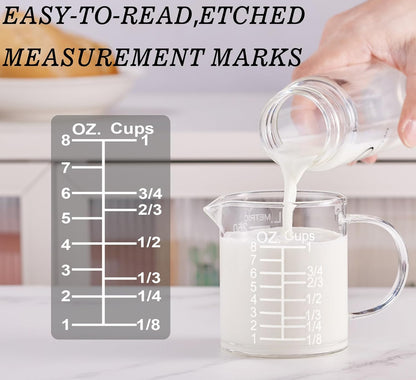 Ackers Etched Graduated Glass Measuring Cup - [Insulated Handle | V-Shaped Spout] - High Borosilicate Glass Measuring Cup for Kitchen or Dining, Easy to Read, 500 ML (16 Oz, 2 Cup)