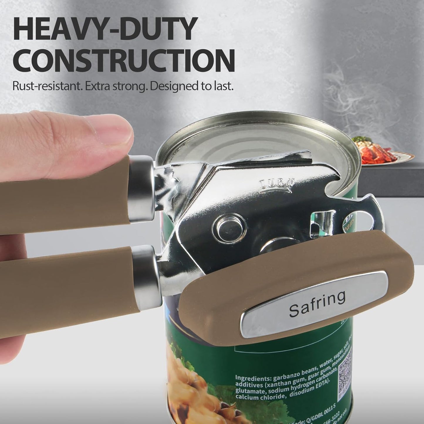 Safring Can Opener Manual, Heavy Duty Handheld Strong Can Opener with Soft Touch Handle, Sharp Blade Smooth Edge, Can Openers with Multifunctional Bottle Opener, Black