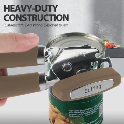 Safring Can Opener Manual, Heavy Duty Handheld Strong Can Opener with Soft Touch Handle, Sharp Blade Smooth Edge, Can Openers with Multifunctional Bottle Opener, Black