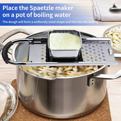 Premium Grade Stainless Steel Spaetzle Maker Widen Plastic Handle with Skimmer Spider Strainer Homemade Egg Noodle Dumpling Perfect Sized for pots and Pans Making Tool
