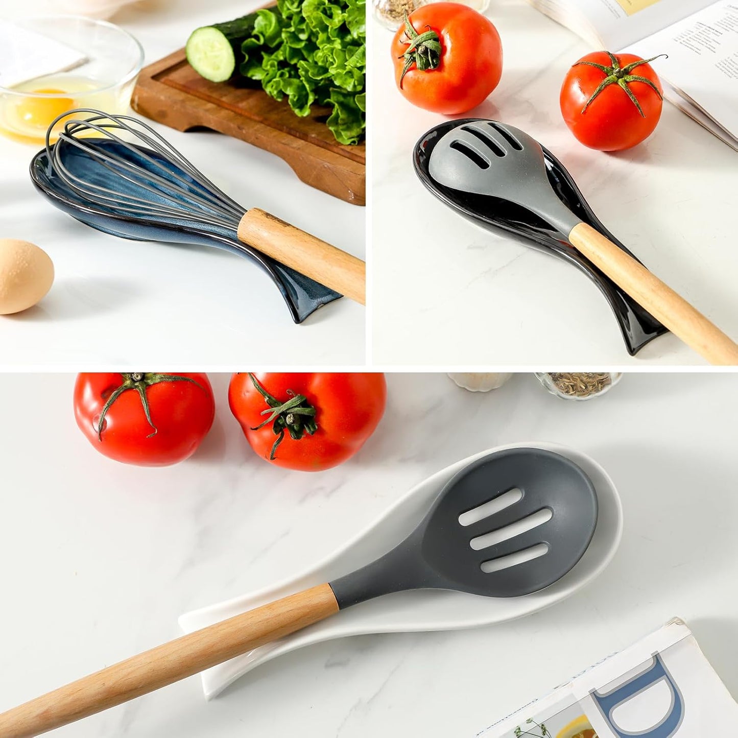 Spoon Rest for Stove Top, Ceramic Large 8.7 Inch Spoon Holder for Kitchen Counter, Porcelain Utensil Rest for Ladle, Spatula, Housewarming Gifts, Dishwasher Safe and Heat-Resistant, Blue(1 PC)