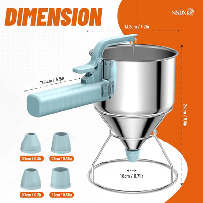 40oz Pancake Batter Dispenser, Stainless Steel Cake Dispenser with Stand, Great for Pancakes, Cupcake, Waffle or Any Baked Goods, Durable, Leak-Free, Space Gray