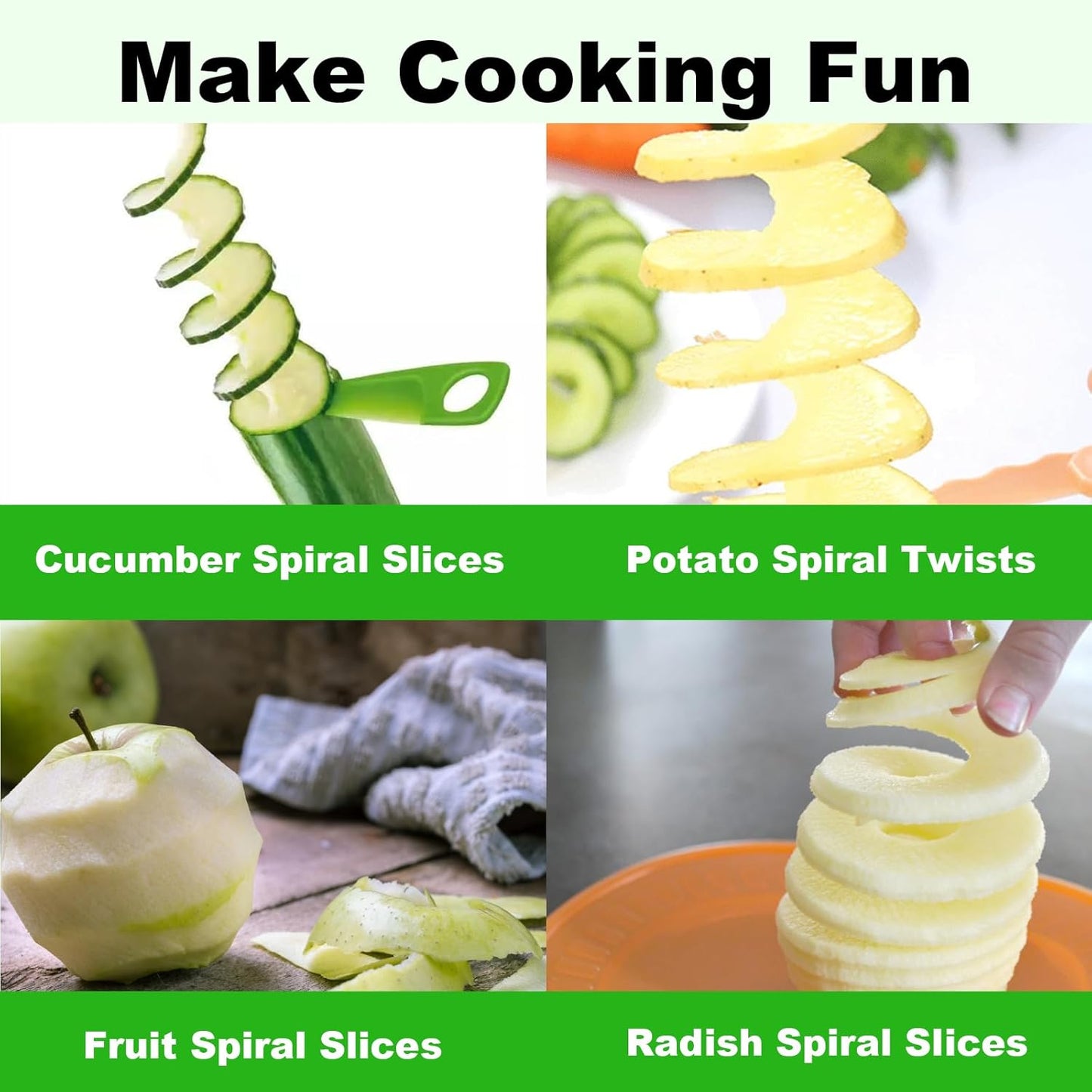 4-Piece Potato Spiral Cutter, Vegetable Spiralizer Set with 2 Stainless Steel and 2 Plastic Blades, Spiral Vegetable Cutter for Potatoes, Carrots, Zucchini and More