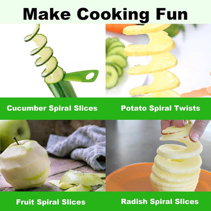 4-Piece Potato Spiral Cutter, Vegetable Spiralizer Set with 2 Stainless Steel and 2 Plastic Blades, Spiral Vegetable Cutter for Potatoes, Carrots, Zucchini and More