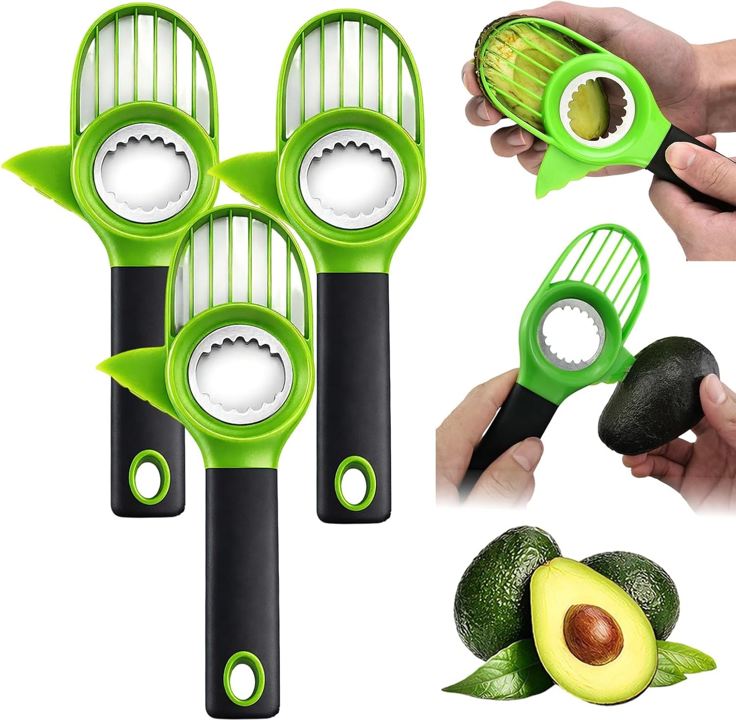 3-in-1 Avocado Slicer Tool, Multi-Function Splitter Pitter Cutter, Silicone Comfort-Grip Handle Avocado Peeler for Kitchen (1PC)