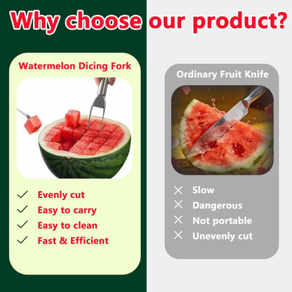 Watermelon Cutter, 2-in-1 Stainless Steel Fruit Cutter, Dual Head Watermelon Fork Slicer Tool, Summer Fruit Cutting Kitchen Gadget for Home (Round-2PCS)