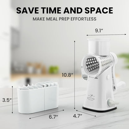 Zulay Kitchen Rotary Cheese Grater 5 Blade Cheese Shredder - Manual Hand Crank Cheese Grater With Reinforced Suction & 5 Interchangeable Drums - Easy to Use, Vegetable Chopper Round Mandoline Slicer - Colors B