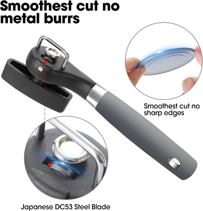 Beneno Can Opener, Manual Side Safe Cut Can Opener Smooth Edge with Durable Sharp Blade, Effort-Saving Knob & Comfortable Non-slip Handle, Brown