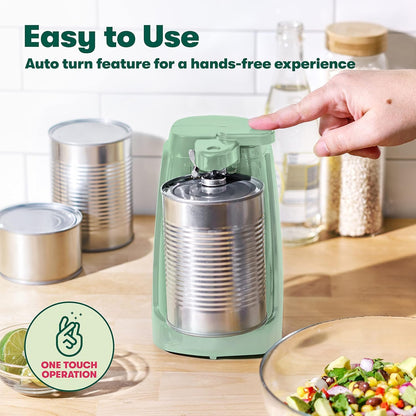 bella Electric Can Opener and Knife Sharpener, Removable Cutting Lever, Cord Storage, Stainless Steel Blade, Sage