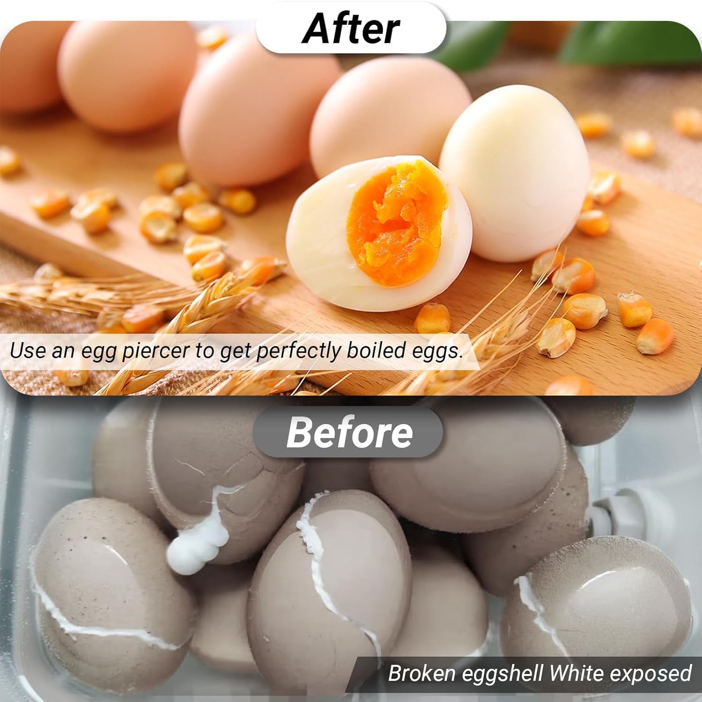 Egg Piercer for Raw Eggs, Stainless Steel Egg Poker with Retractable Sharp Pin, Easy Eggshell Peeler Tool for Perfect Hard Boiled Eggs, Black Kitchen Gadget