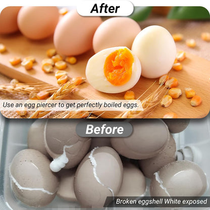 Egg Piercer for Raw Eggs, Stainless Steel Egg Poker with Retractable Sharp Pin, Easy Eggshell Peeler Tool for Perfect Hard Boiled Eggs, Black Kitchen Gadget