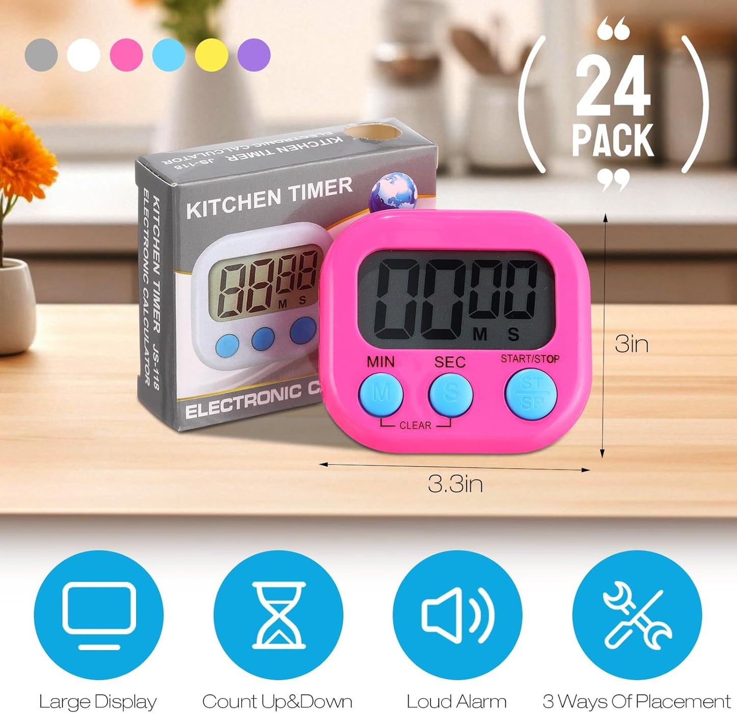 Weewooday 24 Pcs Digital Kitchen Timer Magnetic Timer Bulk On/Off Switch Minute Second Count up Countdown Loud Alarm for Exercise Cook Baking (Black,White)