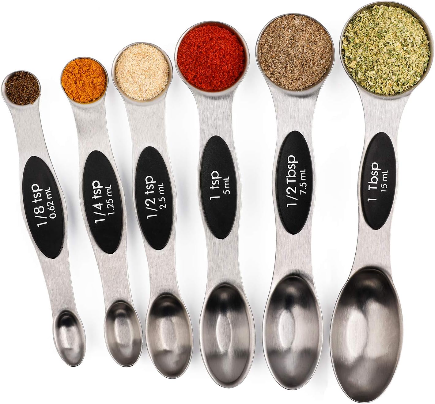 Magnetic Measuring Spoons Set of 6 Stainless Steel Dual Sided Stackable Teaspoon for Measuring Dry and Liquid Ingredients