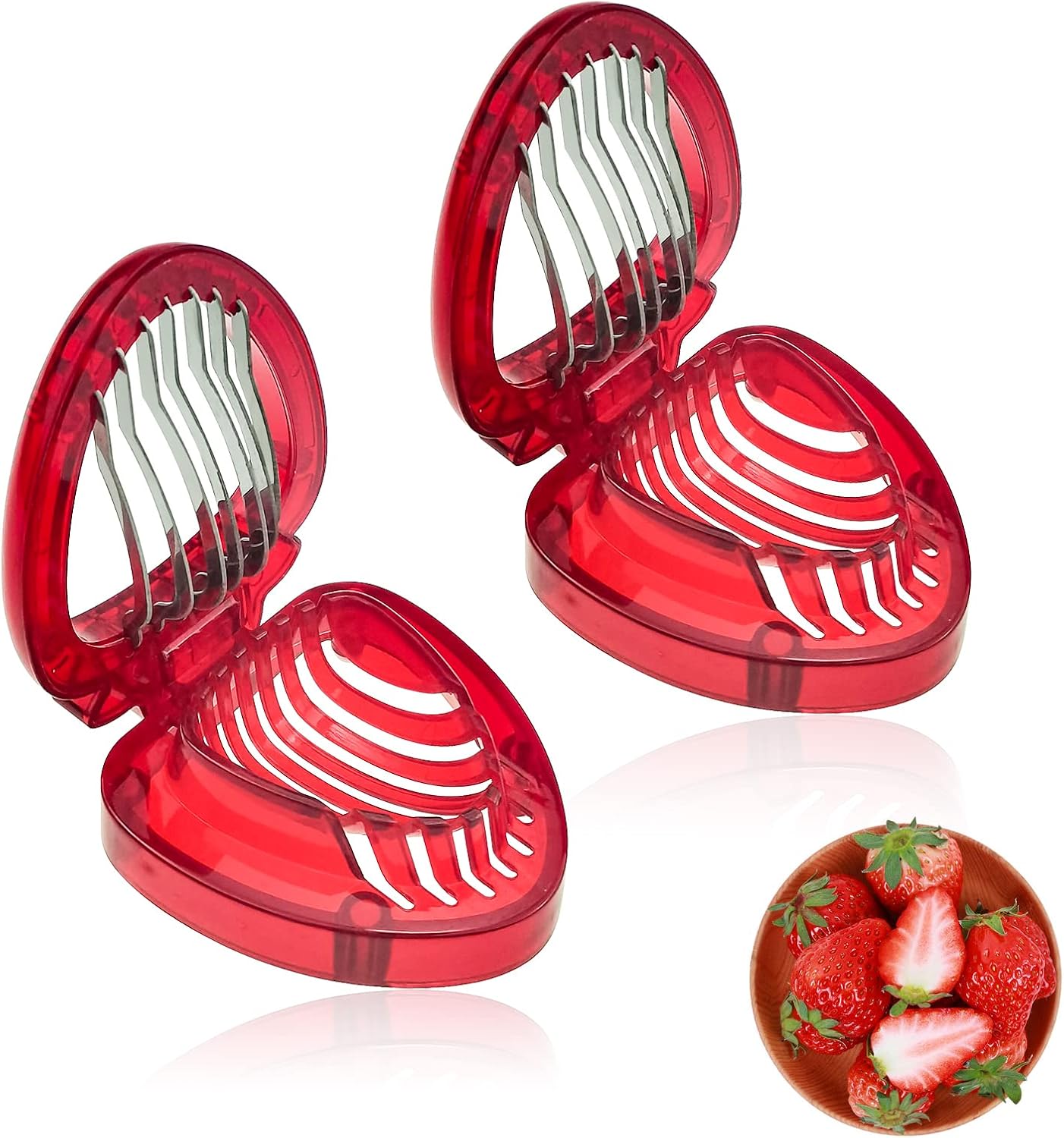 2 PACK Stainless Strawberry Slicer - Fruit Cutter Set for Dessert Cups, Cake Stand Decorations, Homemade Bread Decor