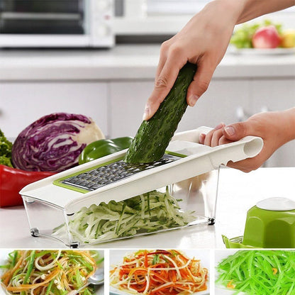 Mandoline Slicer Vegetable Potato Slicer Grater Cutter Chopper, HaetFire Julienne Slices and Shreds Fruits and Vegetables Chopper, Food Container, Safety Food Holder, 5 Interchangeable Sharp Blades