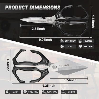 Dream Reach Poultry Shears, Heavy Duty Kitchen Shears with Serrated Edge, No Rust Spring Loaded, Multipurpose Stainless Steel Kitchen Scissors for Chicken, Bone, Meat, Turkey, Fish Thanksgiving Gifts