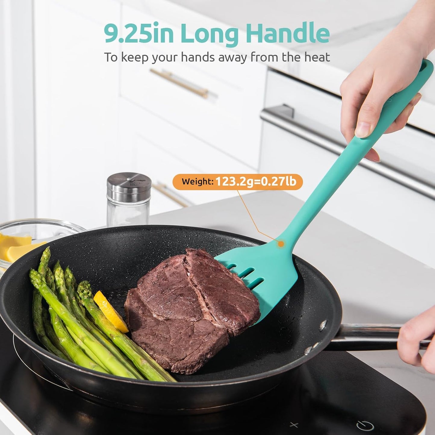 600ºF Heat Resistant Slotted Turner: U-Taste 13.6in Silicone Kitchen Spatula Flipper, 3.74in Wide Food Grade Flexible Thin Rubber Cooking Utensil for Egg, Pancake, Cookie in Nonstick Cookware (Red)