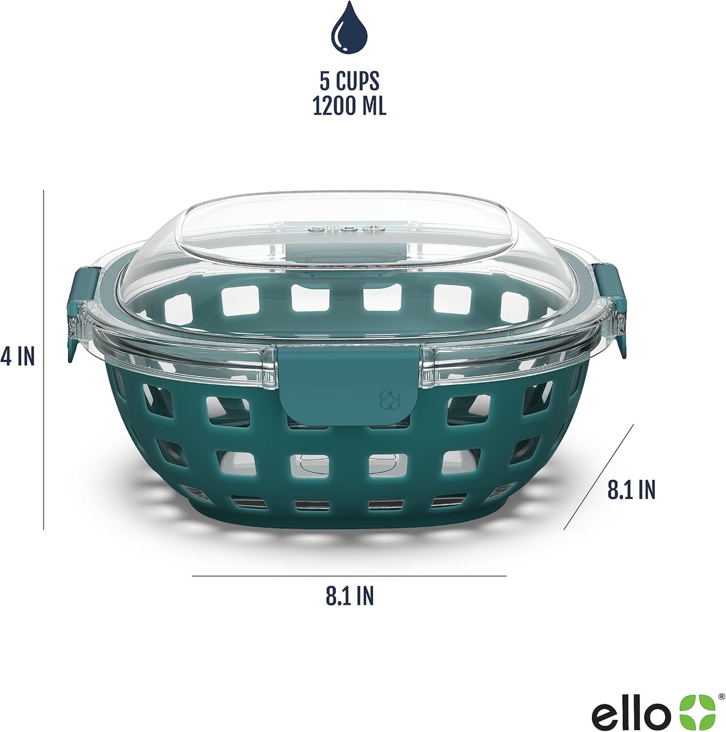 Ello DuraGlass Food Storage Glass Lunch Bowl - Meal Prep Container with Silicone Sleeve and Airtight Lid, 5 Cup, Yucca