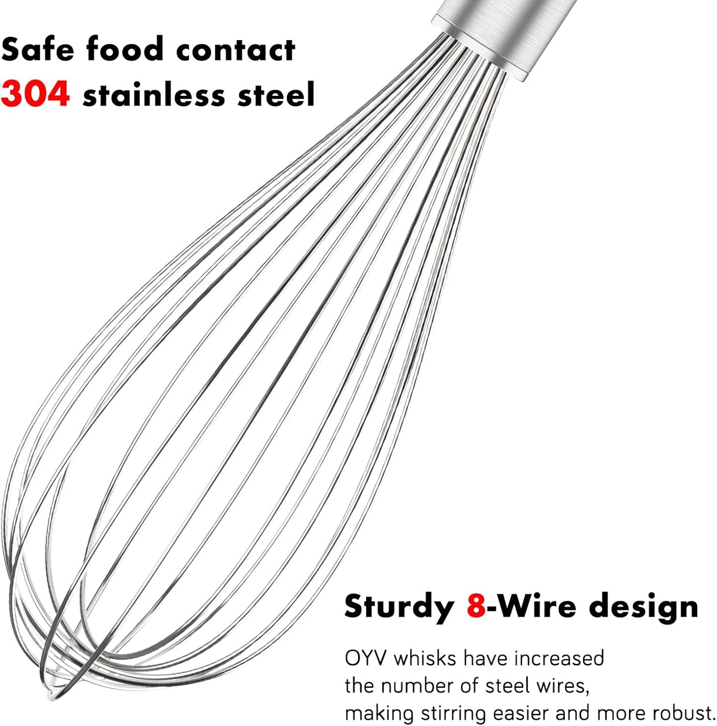 OYV 304 Stainless Steel Whisk Set, Dishwasher Safe Rustproof Metal Whisk, Professional Balloon Wire Whisks for Kitchen Cooking, Perfect For Blending, Whisking, Baking, Beating, 3 Packs (8" 10" 12")