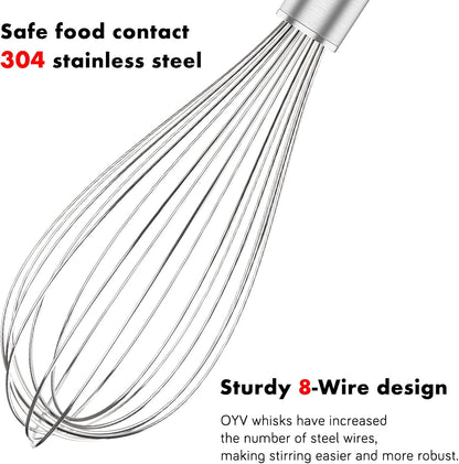 OYV 304 Stainless Steel Whisk Set, Dishwasher Safe Rustproof Metal Whisk, Professional Balloon Wire Whisks for Kitchen Cooking, Perfect For Blending, Whisking, Baking, Beating, 3 Packs (8" 10" 12")