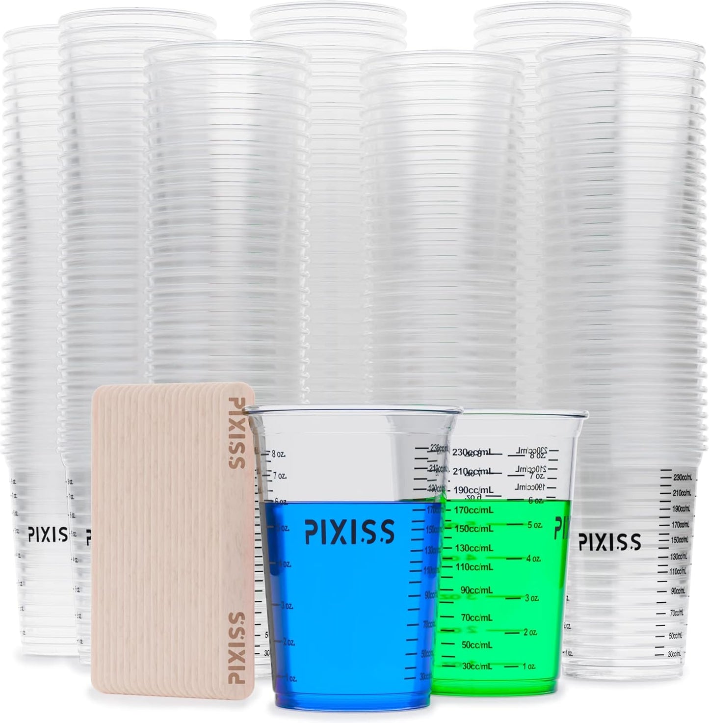 Disposable Epoxy Resin Mixing Cups with Measurements (20-Pack) Pixiss Mixing Cups for Epoxy Resin, Epoxy Mixing Containers, Epoxy Cups For Epoxy Measuring Cups - 20 Resin Mixing Sticks