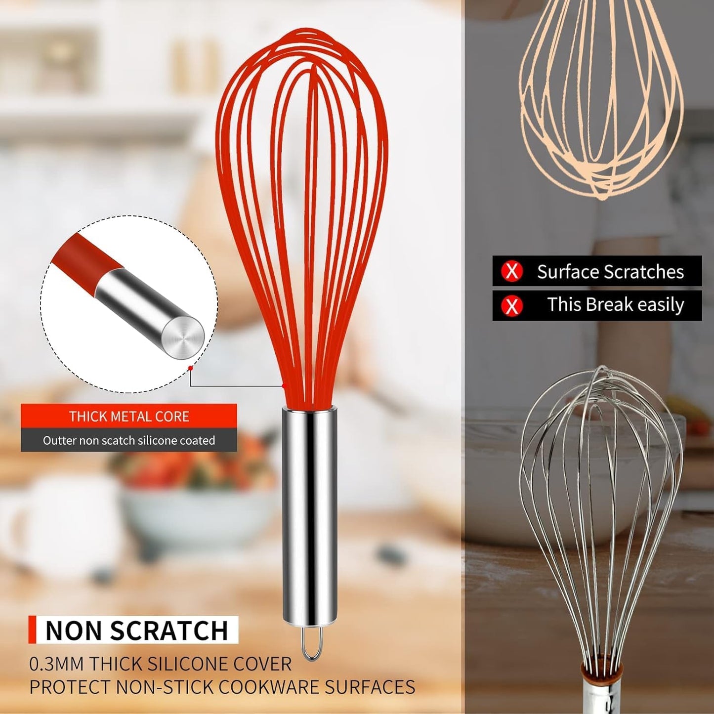 Danish Dough Whisk Stainless Steel Dough Hook Dutch Whisk for Sourdough Bread Dough Mixer Hand Wooden Handle Kitchen Whisking Mixing Tool Bread Making Tools and Supplies (3 Pack Black)
