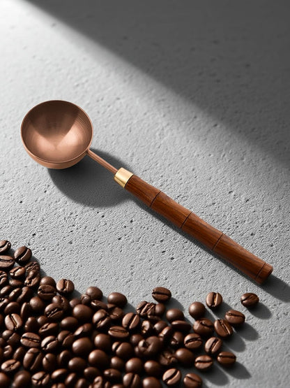 Rosewood Handle Coffee Scoops – Exquisite and Portable Stainless Steel Spoon with Long-Handled for Coffee (Silver, 5g Capacity)