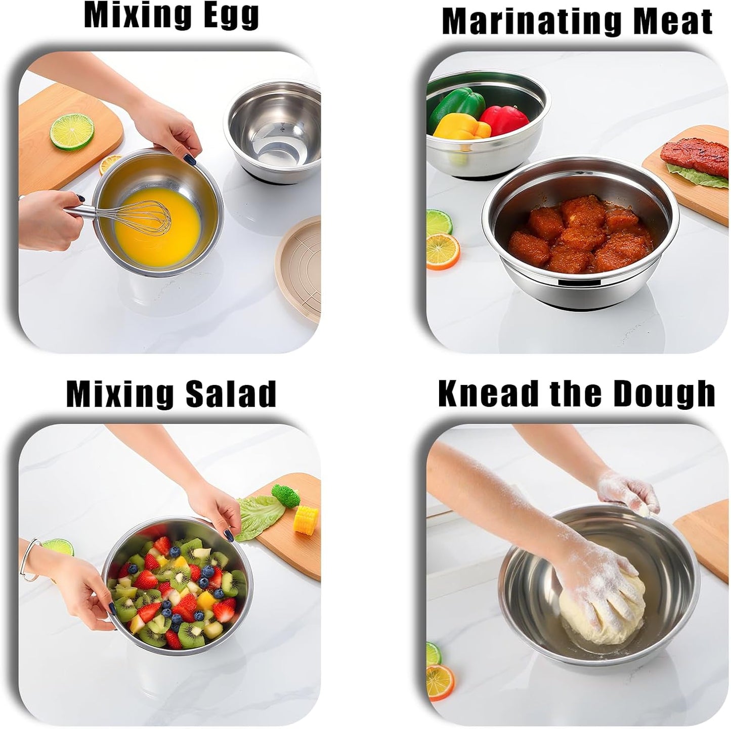 Lazycorner Stainless Steel Mixing Bowls with Airtight Lids Set of 7 Stainless Steel Bowls Set with 3 Grater Attachments Great for Serving & Baking