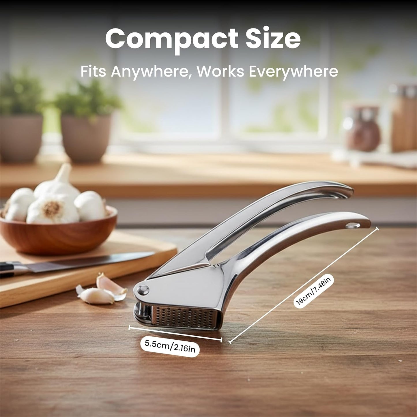 KUYRA Garlic Press Stainless Steel – Heavy Duty No-Peel Garlic Crusher & Mincer, High Capacity Chamber, Rust-Free 304 Steel, Easy Clean & Dishwasher Safe Clove Crusher & Hand Mincer