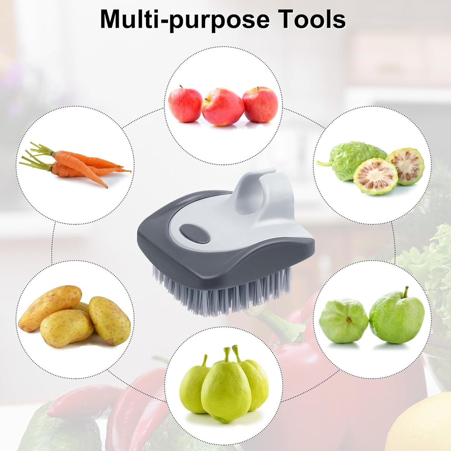 Aodaer 4 Pieces Vegetable Brush Potato Scrubber Brush Silicone Hard and Soft Side Fruit Cleaning Tools for Delicate or Tough-Skinned Vegetables