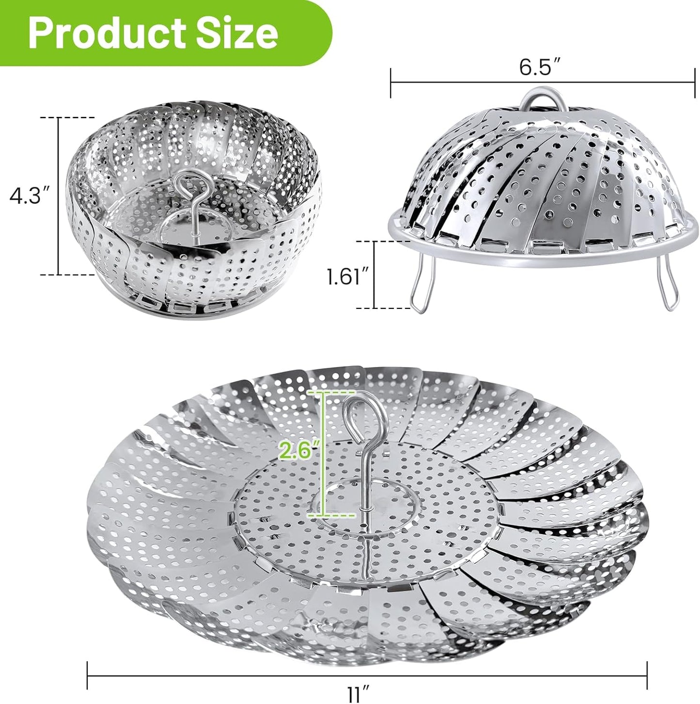 Vegetable Steamer Basket, Premium Stainless Steel Veggie Steamer Basket - Folding Expandable Steamers to Fits Various Size Pot Small by SAYFINE (5.5" to 9.2")