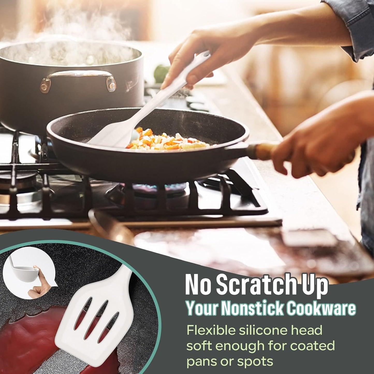 E-far Silicone Cooking Utensils Set, 7-Piece Black Heat Resistant Kitchen Utensils Set, Kitchen Nonstick Tools Spatula Ladle Spoon Pasta Server for Non-stick Cookware, Non-Toxic & Dishwasher safe