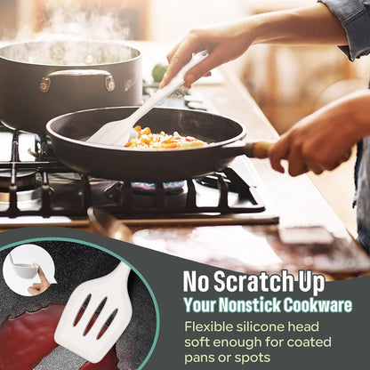 E-far Silicone Cooking Utensils Set, 7-Piece Black Heat Resistant Kitchen Utensils Set, Kitchen Nonstick Tools Spatula Ladle Spoon Pasta Server for Non-stick Cookware, Non-Toxic & Dishwasher safe