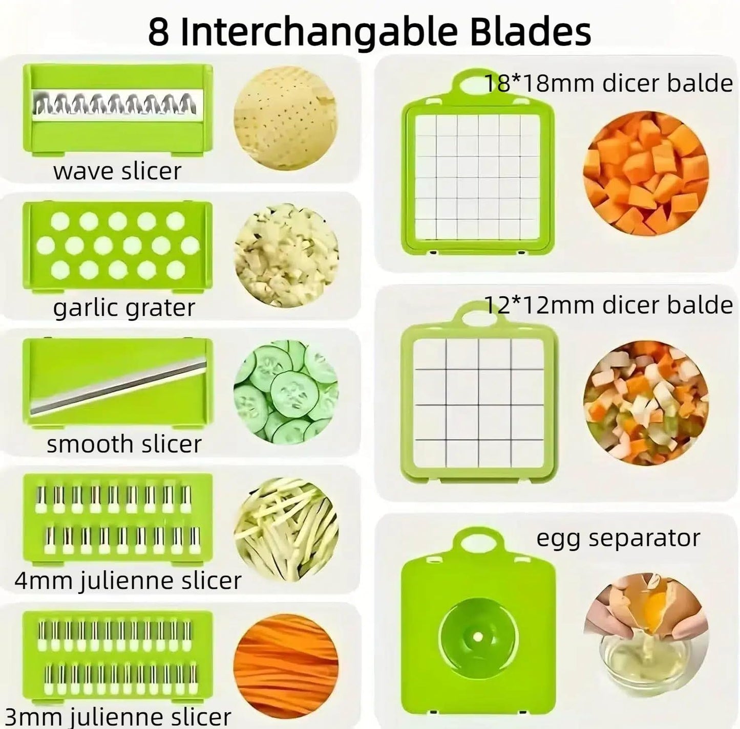 Vegetable Chopper,Multifunctional 8 Blades Food Choppers Onion Chopper Vegetable Slicer Cutter Dicer Veggie chopper,Colander Basket,Container for Salad Potato Carrot Garlic (Green)
