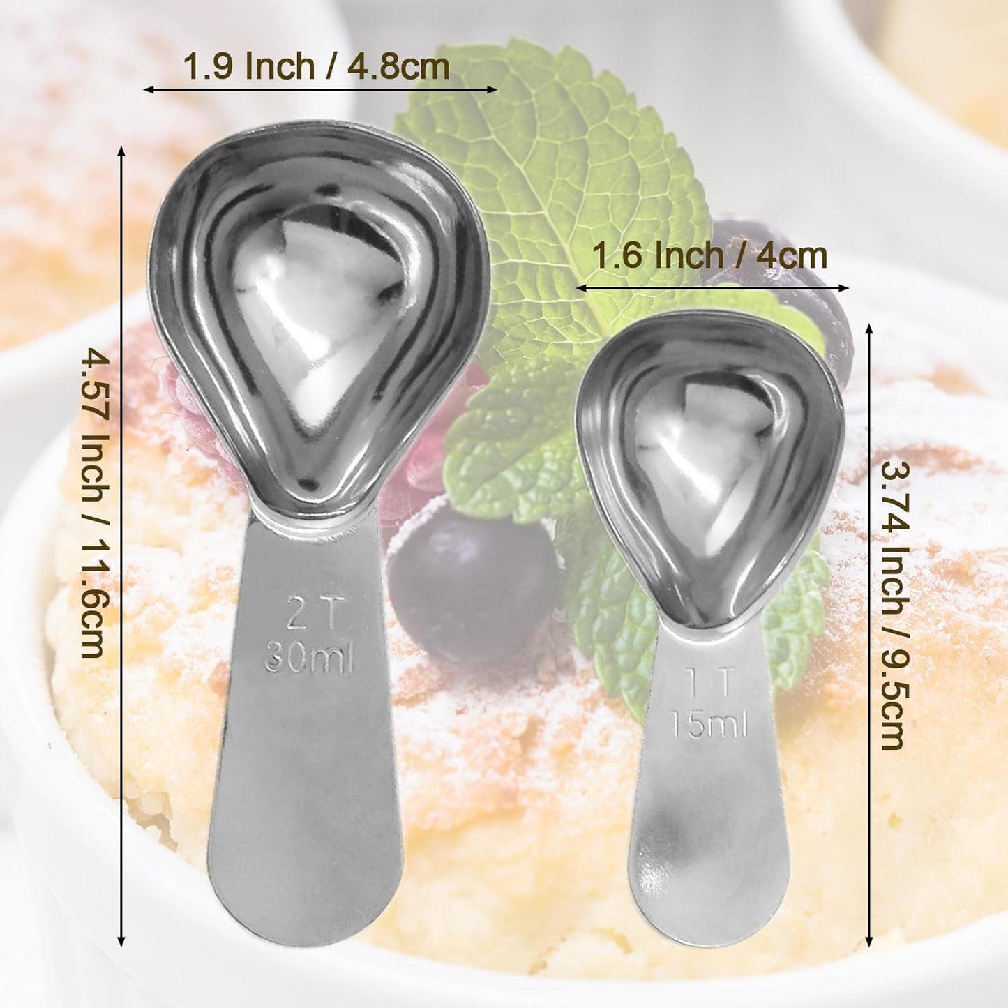 Hitefu 2 Packs Stainless Steel Coffee Scoop Set, 15ml Tablespoon with 30ml Spoon, Short Handle Spoon for Coffee, Tea, Sugar, Protein & Milk Powder (Rose Gold)