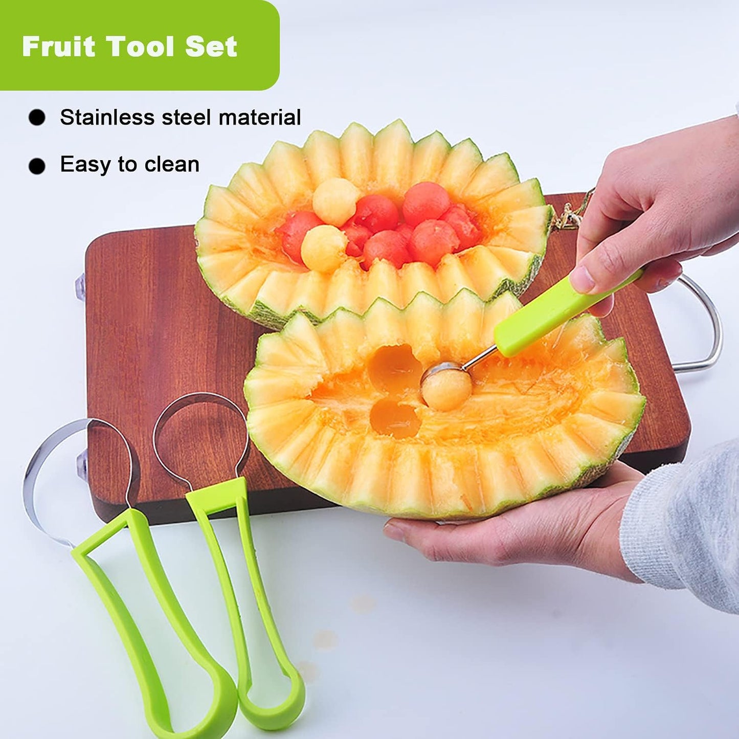 Melon Baller Scoop Set,Watermelon Scooper,4 In 1 Stainless Steel Fruit Carving Tools Set,Watermelon Slicer Ice Cream Baller,Fruit Cutters Seed Remover,Perfect Tools for Making Fruit Shapes(4 In 1)