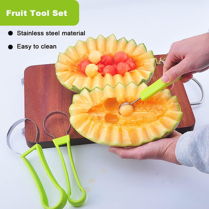 Melon Baller Scoop Set,Watermelon Scooper,4 In 1 Stainless Steel Fruit Carving Tools Set,Watermelon Slicer Ice Cream Baller,Fruit Cutters Seed Remover,Perfect Tools for Making Fruit Shapes(4 In 1)