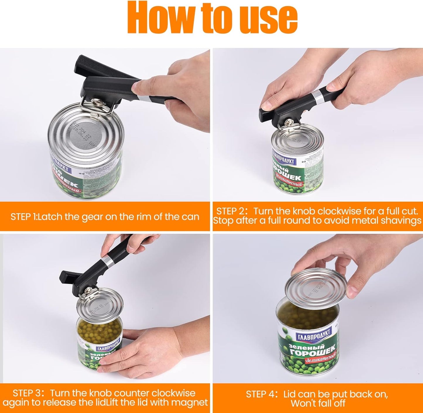 Side Cut Can Opener Smooth Edge, Safety Can Opener with Durable Sharp Blade, Big & Soft Turn Knob & Comfortable Non-Slip Handle, Black