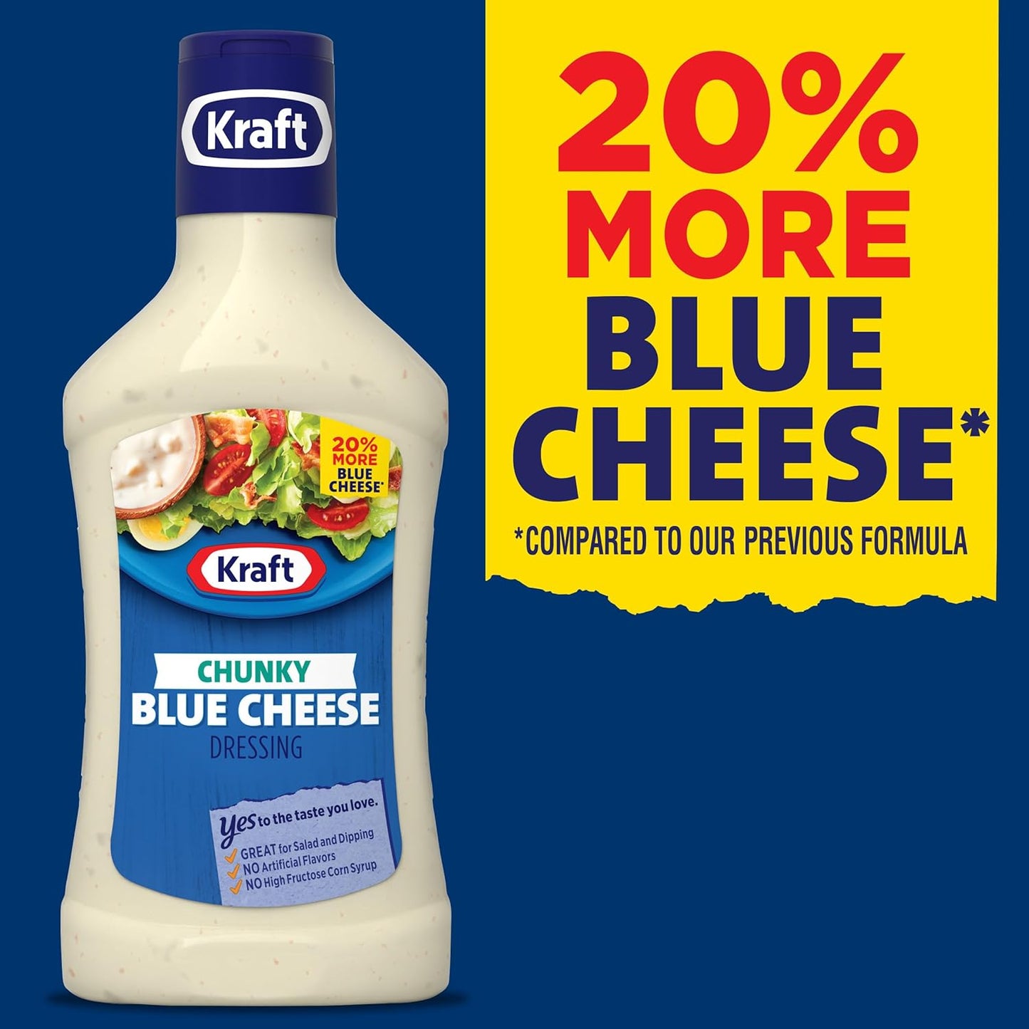 Kraft Dressing, 1 Bottle, for Salads and Dipping, Chunky Blue Cheese, No High-Fructose Corn Syrup, No Artificial Flavors, 16 oz