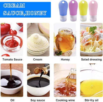 4-Pack Squeeze Salad Dressing Bottles, Leak Proof Food Storage Sauce Bottles Sauce Bottles, Portable Small Salad Dressing Containers,Food-grade Silicone- 4 Colors(1.3oz and 2 oz)