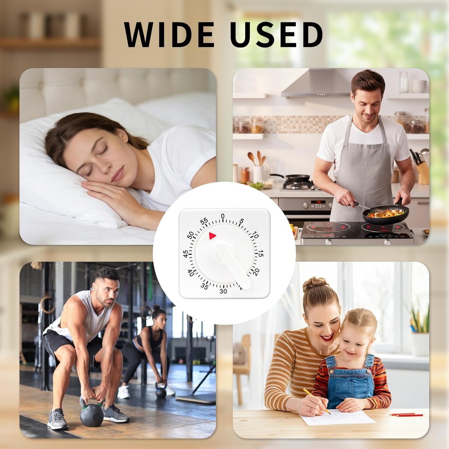 2 Pcs Kitchen Timer Manual : Mechanical, 60 Minute Visual Cooking, Time Management Tools Hour Mini Countdown for Kitchen, Cooking,Baking, Homework, Exercise Auto Off White
