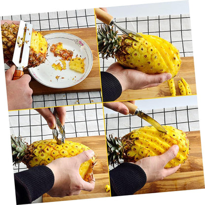 Cabilock 4pcs Stainless Steel Pineapple Slicer Fruit Stem Remover Corer Peeler Strawberry Huller Kitchen Gadgets