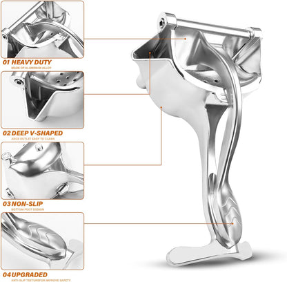 Lemon Squeezer Aluminium Alloy Manual Fruit Juicer, Citrus Juicer Hand Press Heavy Duty Manual Squeeze Extractor Tool for Pressing Lemons, Oranges, Pomegranates and Limes - Silver