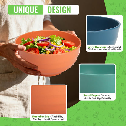 Wheat Straw Bowls Set with Lids, Unbreakable 40 OZ Cereal Bowls Set of 4, Salad Container for Lunch, Microwave & Dishwasher Safe Bowl Set for Kitchen, Picnic, RV, Camping, Multi